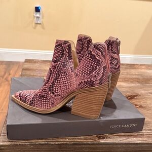 Vince Camuto Pink Snake Print Ankle Booties